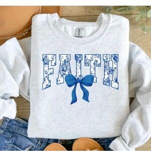 Gildan Gray and Blue Short Sleeve Tee with Faith Graphic